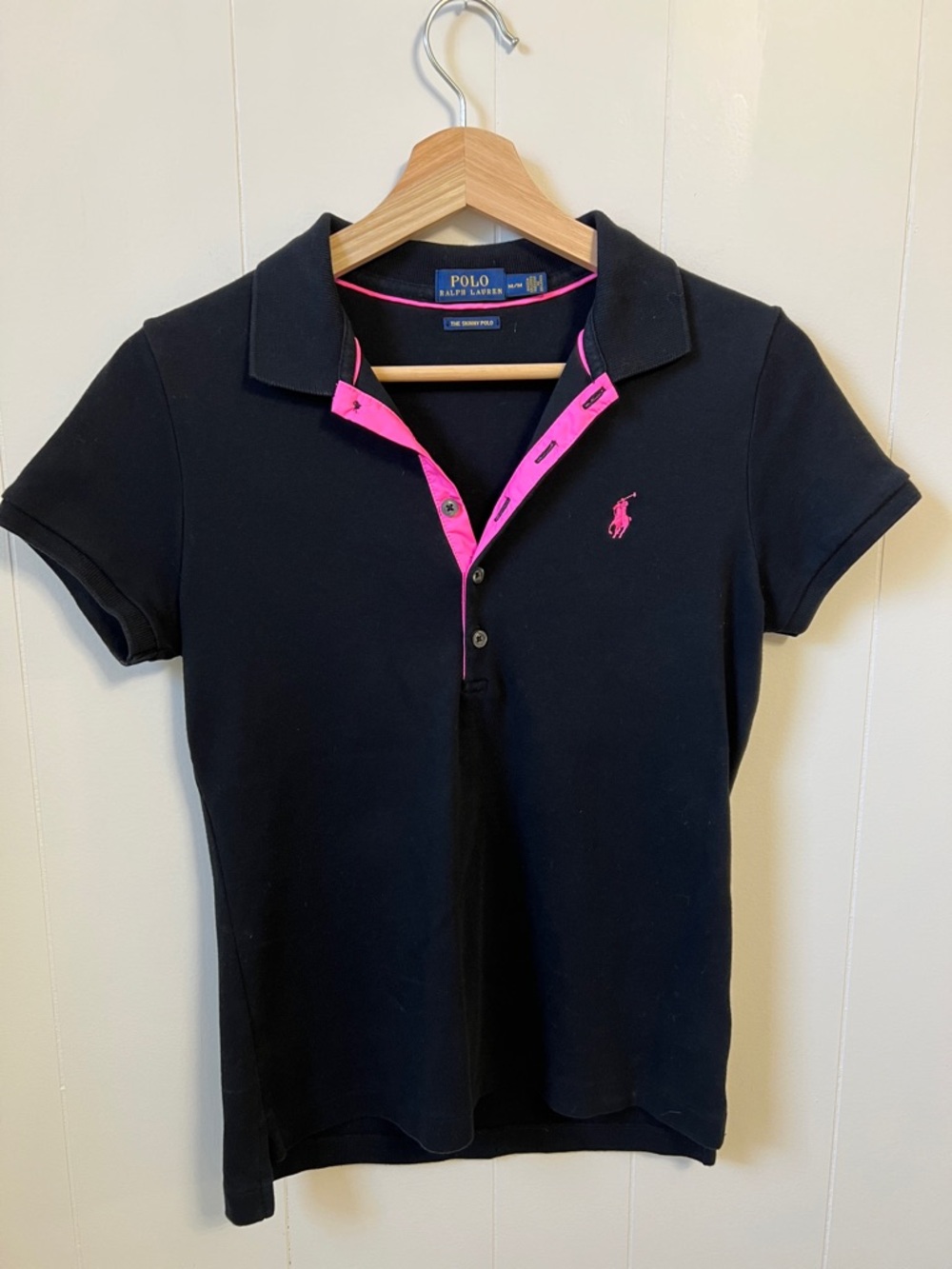 Polo Ralph Lauren Black Pink Pony Slim Fit Stretch Tailored Skinny Polo Shirt M